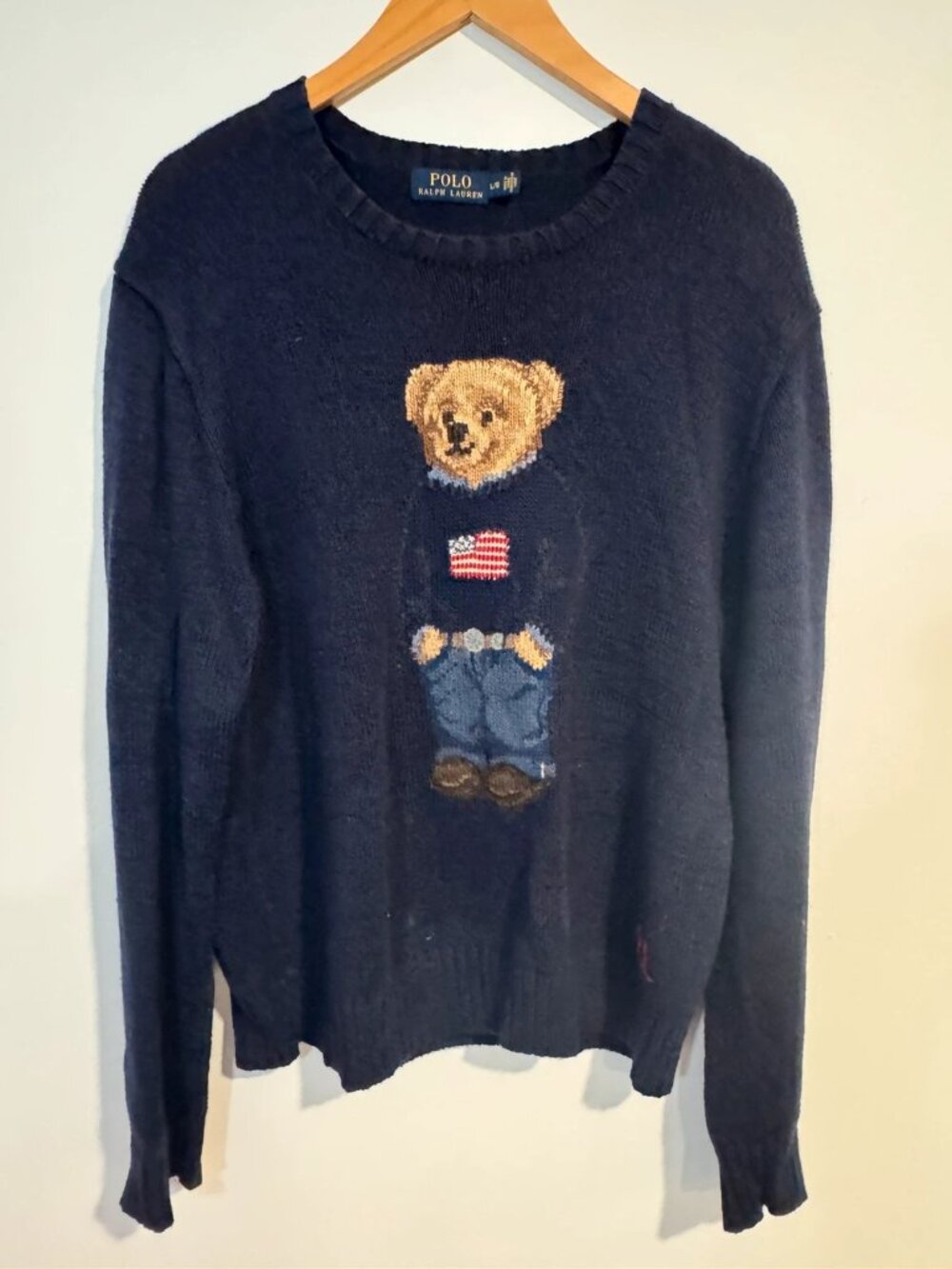 Polo Ralph Lauren Polo Bear Navy Cotton Knit Crewneck Pullover Sweater L